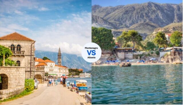 Разделенный экран с изображением набережной Пераста в Которе и Дхерми в Албании (изображения RFC уже находятся в Кантоне)